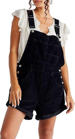 HOTIAN Corduroy Overalls for Women Shorts Jumpsuit Fall Casual Loose Fit Adjustable Rompers Bib Shortalls Outfits in Saudi Arabia