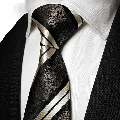 Neckties Brown Banquet Yarn-Dyed Silk Ties Men Black White Stripe Formal Business Tie Set Ethnic Style Cufflinks Square Scarf Set Birthday Gift (Color : Brown, Size : 150 * 8.5cm) in Saudi Arabia