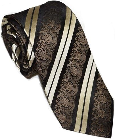 Neckties Brown Banquet Yarn-Dyed Silk Ties Men Black White Stripe Formal Business Tie Set Ethnic Style Cufflinks Square Scarf Set Birthday Gift (Color : Brown, Size : 150 * 8.5cm) in Saudi Arabia