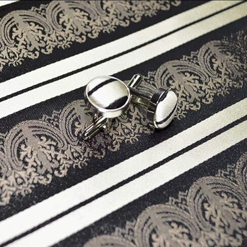 Neckties Brown Banquet Yarn-Dyed Silk Ties Men Black White Stripe Formal Business Tie Set Ethnic Style Cufflinks Square Scarf Set Birthday Gift (Color : Brown, Size : 150 * 8.5cm) in Saudi Arabia