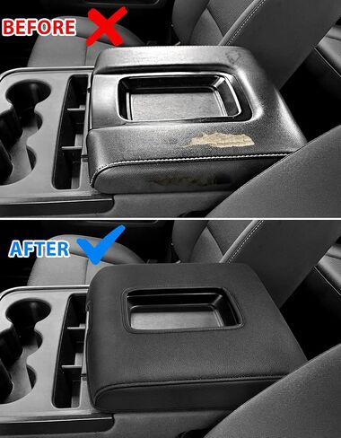 غطاء وحدة التحكم المركزية للفترة 2014-2018 إكسسوارات تشيفي سيلفرادو و GMC Sierra 1500 2500 3500 Comfort Vinyl Leather Cover Cover Coushion ، Anti-scratch ، مقعد مقعد مقعد ، أسود in Kuwait