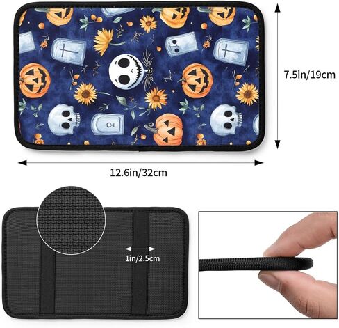 Skull Skellington Halloween Pumpkins Sunflowers Car Auto Armrest Cushion Cover Accessories Center Console Seat Box Pad Protector Universal Decoration for Most Vehicle SUV Truck in Kuwait