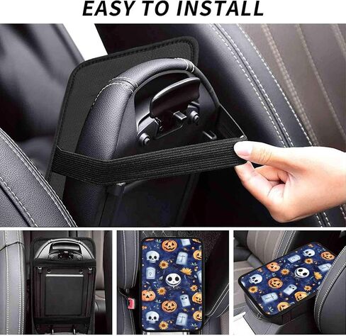 Skull Skellington Halloween Pumpkins Sunflowers Car Auto Armrest Cushion Cover Accessories Center Console Seat Box Pad Protector Universal Decoration for Most Vehicle SUV Truck in Kuwait