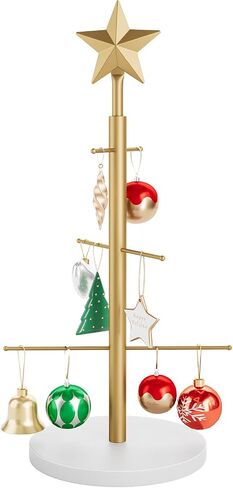 Elyken Christmas Display Display Tree لسطح المكتب مع قاعدة مستقرة خشبية ، 6 حامل معدني للحلي وزينة العطلات ، الذهب ، 22.8 بوصة in Kuwait