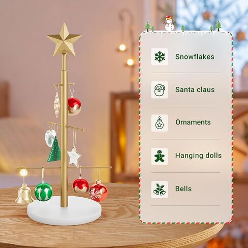 Elyken Christmas Display Display Tree لسطح المكتب مع قاعدة مستقرة خشبية ، 6 حامل معدني للحلي وزينة العطلات ، الذهب ، 22.8 بوصة in Kuwait
