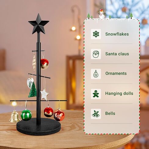 Elyken Christmas Display Display Tree لسطح المكتب مع قاعدة مستقرة خشبية ، 6 حامل معدني للحلي وزينة العطلات ، الذهب ، 22.8 بوصة in Saudi Arabia