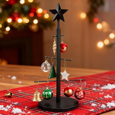 Elyken Christmas Display Display Tree لسطح المكتب مع قاعدة مستقرة خشبية ، 6 حامل معدني للحلي وزينة العطلات ، الذهب ، 22.8 بوصة in Saudi Arabia
