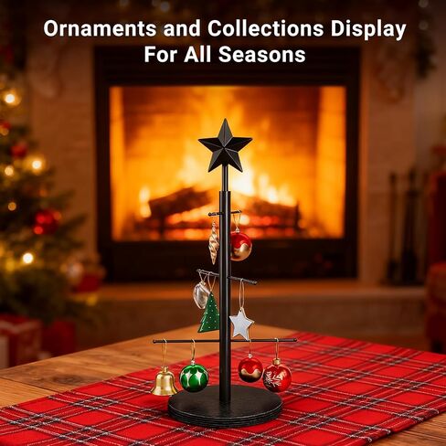 Elyken Christmas Display Display Tree لسطح المكتب مع قاعدة مستقرة خشبية ، 6 حامل معدني للحلي وزينة العطلات ، الذهب ، 22.8 بوصة in Saudi Arabia