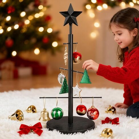 Elyken Christmas Display Display Tree لسطح المكتب مع قاعدة مستقرة خشبية ، 6 حامل معدني للحلي وزينة العطلات ، الذهب ، 22.8 بوصة in Saudi Arabia