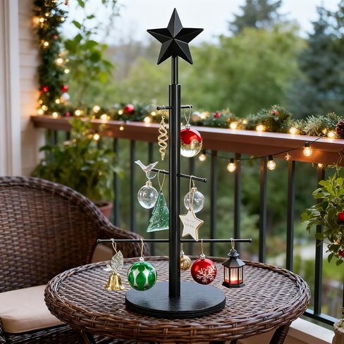 Elyken Christmas Display Display Tree لسطح المكتب مع قاعدة مستقرة خشبية ، 6 حامل معدني للحلي وزينة العطلات ، الذهب ، 22.8 بوصة in Saudi Arabia