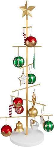 Elyken Christmas Display Display Tree لسطح المكتب مع قاعدة مستقرة خشبية ، 6 حامل معدني للحلي وزينة العطلات ، الذهب ، 22.8 بوصة in Kuwait