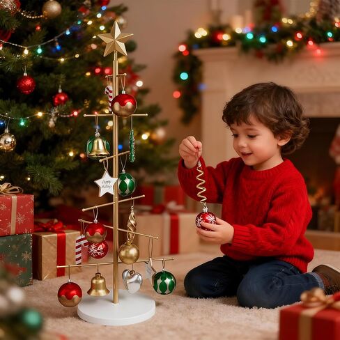 Elyken Christmas Display Display Tree لسطح المكتب مع قاعدة مستقرة خشبية ، 6 حامل معدني للحلي وزينة العطلات ، الذهب ، 22.8 بوصة in Kuwait