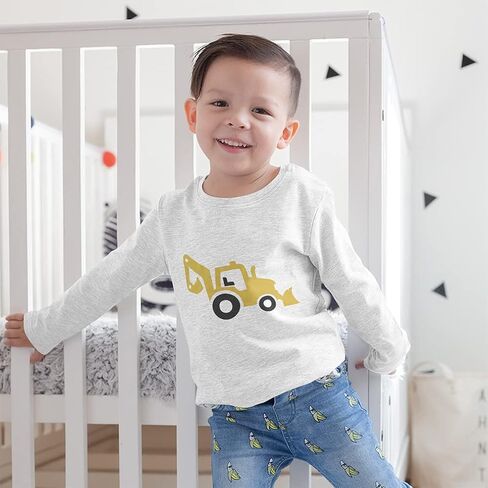 لطيف Rascals Kids Long Longe Thirt Skid Steer Digger Truck Cotton Boy & Girl Cloths Funny Graphic Tee Royal Blue Design فقط 4T in Saudi Arabia