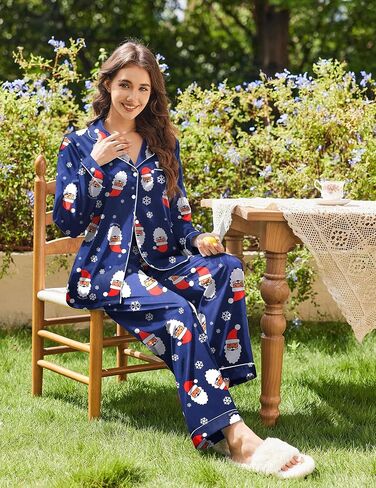 Ekouaer Women Satin Pajamas Set Classic Button Down Long Pjs Set in Saudi Arabia