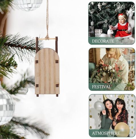 Cabilock 10pcs Christmas Sleigh Miniature Wooden Sleighs Model Mini Sled Ornaments DIY Crafts Tabletop Christmas Tree Hanging Decorations in Saudi Arabia