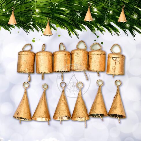 أجراس البقر العتيقة ، أجراس عيد الميلاد للديكور ، منازل جولد كاشفور ، ديكور عيد الميلاد القديم الأجراس ريفي عيد الميلاد (حزمة 12) in Kuwait