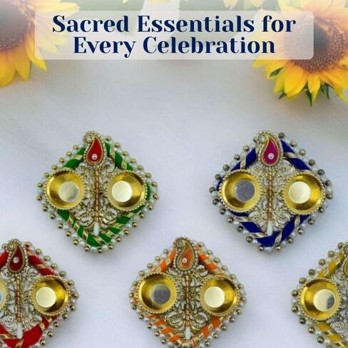 Kirat Decorative Kumkum Plate مجموعة لبوجا | حامل Roli Chawal التقليدي مع العمل الحجري | متعدد الألوان Tilak Tilak Tray for Raksha Bandhan ، Diwali & Wedding Rituals (حزمة 5) in Saudi Arabia
