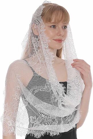 Foyte Chapel Veil Lace Mantilla Veils Catholic Church Tulle Latin Mass Head Covering for Women and Brides in Kuwait