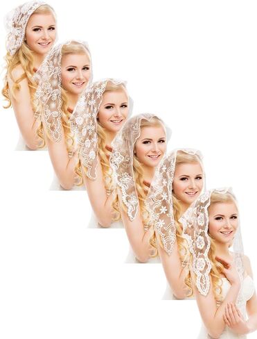 6 PCS Mantilla Chapel Veils for Church Catholic Short Embroidery Lace Head Coverings Christian Veils for Women Bridal (C style) in Saudi Arabia