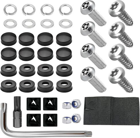 Anti Theft License Plate Screws Kits, Rustproof Stainless Steel Car Tag Plate Security Hardware, M6 (1/4") Tamper Proof Screw Nut Cover for Mounting Front Rear Frame Holder (Black) in Saudi Arabia