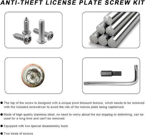 Anti Theft License Plate Screws Kits, Rustproof Stainless Steel Car Tag Plate Security Hardware, M6 (1/4") Tamper Proof Screw Nut Cover for Mounting Front Rear Frame Holder (Black) in Saudi Arabia