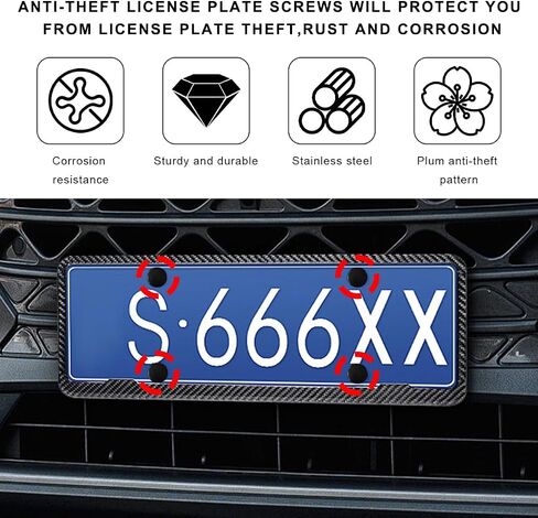 Anti Theft License Plate Screws Kits, Rustproof Stainless Steel Car Tag Plate Security Hardware, M6 (1/4") Tamper Proof Screw Nut Cover for Mounting Front Rear Frame Holder (Black) in Saudi Arabia