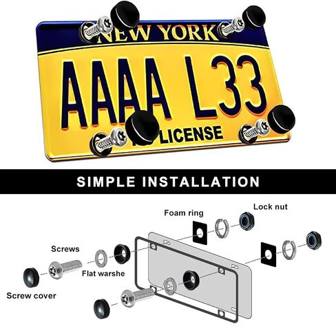 Anti Theft License Plate Screws Kits, Rustproof Stainless Steel Car Tag Plate Security Hardware, M6 (1/4") Tamper Proof Screw Nut Cover for Mounting Front Rear Frame Holder (Black) in Saudi Arabia