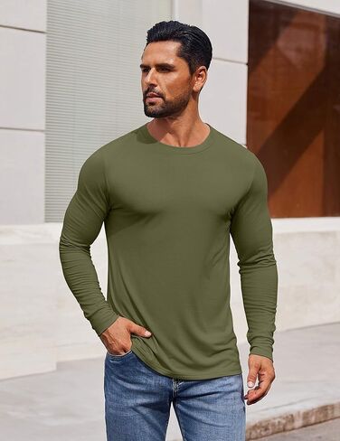 قميص TEERT Long Sleeve Long Sleeve Tee Crew T-Shirt قميص عرضي Tees Basic Tees ناعم in Saudi Arabia
