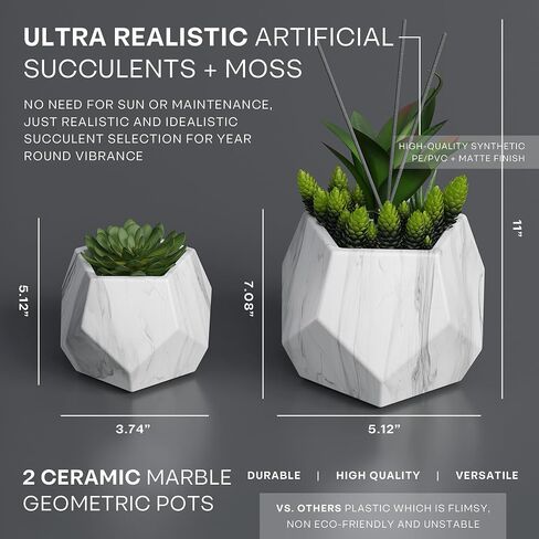 2in1 Reed Diffusers for Home & Faux Succulents Plants Artificial Set-Ceramic Potted Succulents x2 Pcs, Home Fragrance w/Lavender, Lemongrass, Eucalyptus Essential Oilx3 bottles 30ml with 9 Reed Sticks in Saudi Arabia