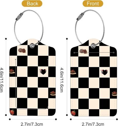 2Pack أمتعة علامات للحقائب ، لطيفة فريدة من نوعها PU Leather Cruise Lugge Tag مع بطاقة عنوان ID Cover Privacy وحلقة المعادن مناسبة للنساء الأطفال BAGE Beige Black Plaid in Saudi Arabia