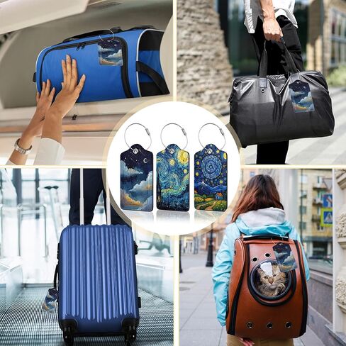 3 علامات أمتعة روز حزمة روز للحقائب ، علامة اسم جلدية لطيف مع غطاء الخصوصية مع حلقات الفولاذ المقاوم للصدأ ، علامات معرف السفر للنساء الرجال in Kuwait