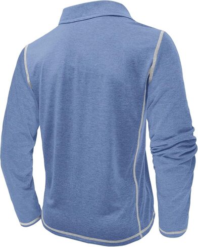 Mens Athletic Polo Shirt Lightweight Long Sleeve Button Collar Shirts with Pocket in Saudi Arabia