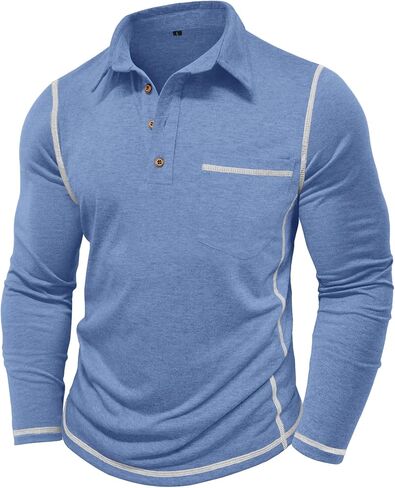 Mens Athletic Polo Shirt Lightweight Long Sleeve Button Collar Shirts with Pocket in Saudi Arabia
