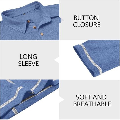 Mens Athletic Polo Shirt Lightweight Long Sleeve Button Collar Shirts with Pocket in Saudi Arabia