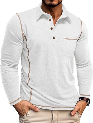 Mens Athletic Polo Shirt Lightweight Long Sleeve Button Collar Shirts with Pocket in Saudi Arabia