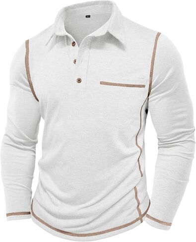 Mens Athletic Polo Shirt Lightweight Long Sleeve Button Collar Shirts with Pocket in Saudi Arabia