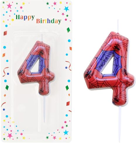 Spider Web Number 4 Candle - عيد ميلاد Topper مع شموع الويب والعنكبدر للحفلات ذات الطابع （4） in Kuwait