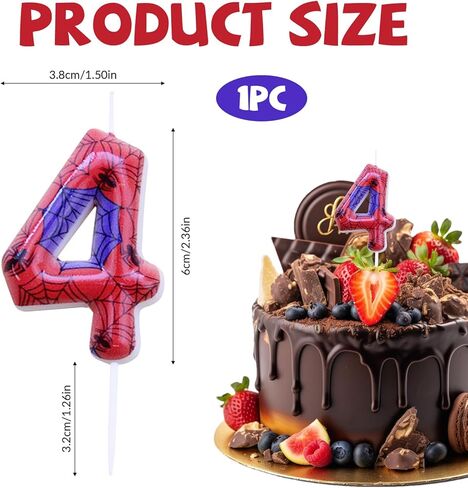 Spider Web Number 4 Candle - عيد ميلاد Topper مع شموع الويب والعنكبدر للحفلات ذات الطابع （4） in Kuwait