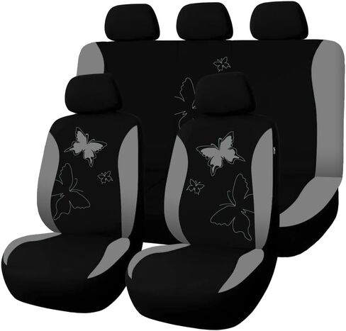 Car Seat Covers, 9PCS Butterfly Print High Back Vehicle Front Seat & Rear Bench Protector, Breathable Automotive Interior Chair Accessories, Universal for SUV Sedan Truck (Pink) in Saudi Arabia