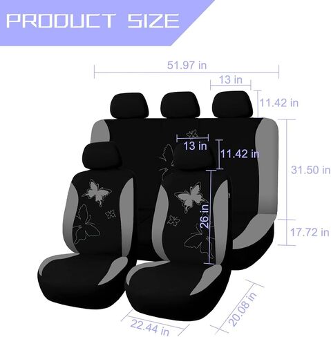 Car Seat Covers, 9PCS Butterfly Print High Back Vehicle Front Seat & Rear Bench Protector, Breathable Automotive Interior Chair Accessories, Universal for SUV Sedan Truck (Pink) in Saudi Arabia