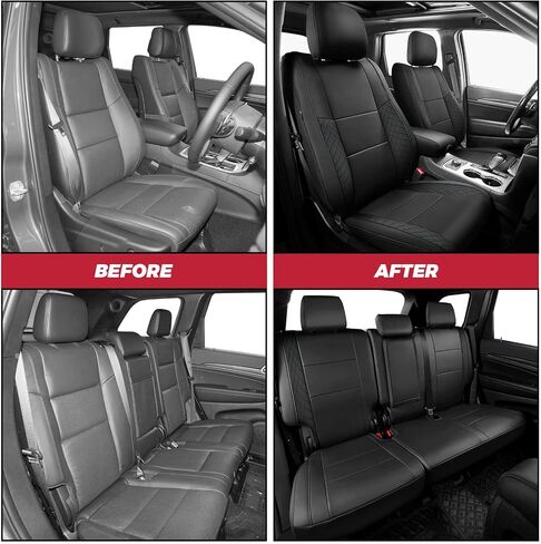 Freesoo for Jeep Grand Cherokee Covers Actors 2011-2021 ، غطاء مقعد السيارة الفاخر المقاوم للماء ، وملحقات وسادة حامي Seatcovers للسيارات ، مجموعة أسود كاملة in Saudi Arabia