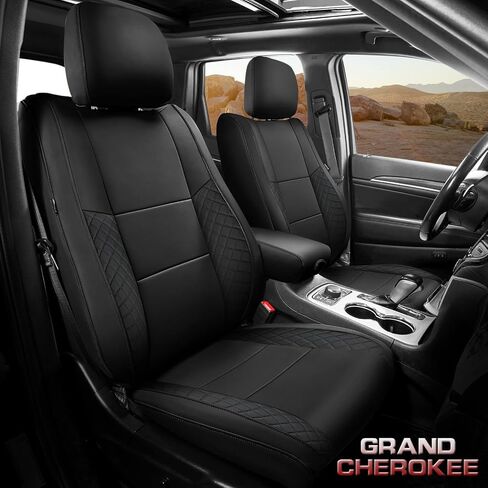 Freesoo for Jeep Grand Cherokee Covers Actors 2011-2021 ، غطاء مقعد السيارة الفاخر المقاوم للماء ، وملحقات وسادة حامي Seatcovers للسيارات ، مجموعة أسود كاملة in Saudi Arabia