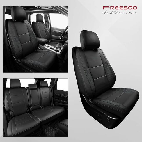 Freesoo for Jeep Grand Cherokee Covers Actors 2011-2021 ، غطاء مقعد السيارة الفاخر المقاوم للماء ، وملحقات وسادة حامي Seatcovers للسيارات ، مجموعة أسود كاملة in Saudi Arabia