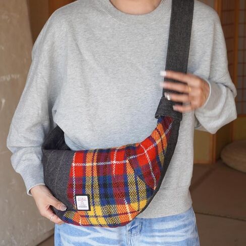 Harris Tweed Crescent Crossbody Bag for Women and Men, Tartan Wool & Denim Hobo Shoulder Bag, Vintage Travel Purse in Kuwait
