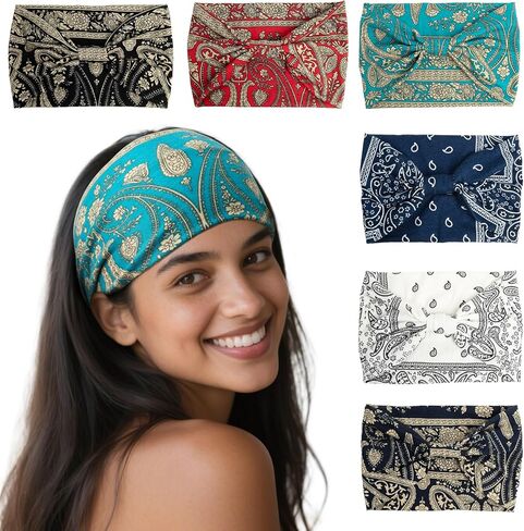 عصابات رأس مرنة واسعة من Iwieiairi لشعر المرأة غير المنزلق ، Boho Bandannas Hair Assories ، حزمة 6 in Kuwait