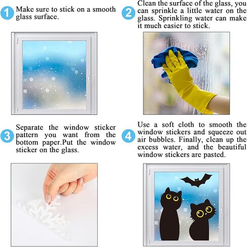 Whaline 6 Sheets Halloween Black Cat Window Clings Cartoon Cat Bat Silhouette Sclhouette Window Window For For Holiday Home Office School Decor in Saudi Arabia