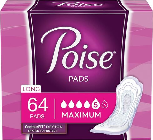 Poise Incontinence Pads, Maximum Absorbency, Long, 64 Count (Pack of 1) in Saudi Arabia