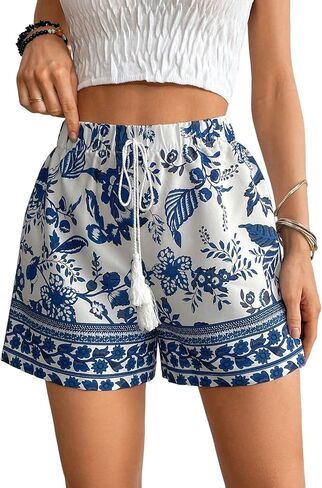 Wdirara Women's Booho Boho Shorts Summer Shorts Ploral Print مرنة عالية الخصر in Saudi Arabia
