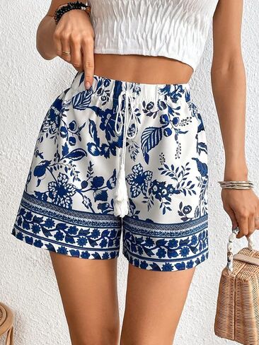 Wdirara Women's Booho Boho Shorts Summer Shorts Ploral Print مرنة عالية الخصر in Saudi Arabia