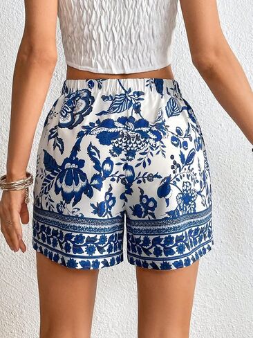 Wdirara Women's Booho Boho Shorts Summer Shorts Ploral Print مرنة عالية الخصر in Saudi Arabia